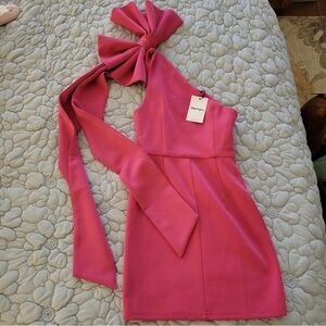 ShowPo Pink One-Shoulder Dress with Bow